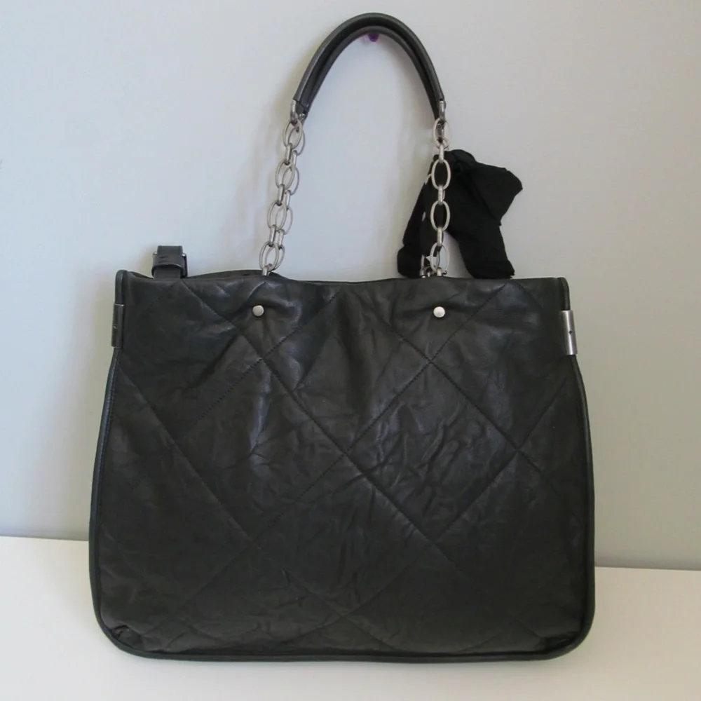 Lanvin Amalia Black Quilted Silky Soft Lambskin Leather Tote Large Handbag
